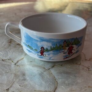 Vintage Campbell Ski Scene Ceramic Mug - White and Blue